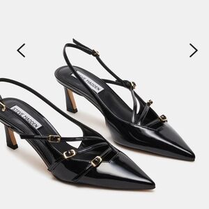 Steve Madden Black Patent Pointed-Toe Slingback Heels
